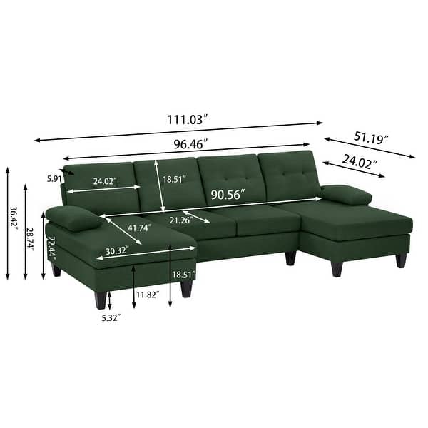 dimension image slide 0 of 5, Jarenie U-Shaped 4 Seat Sectional Sofa Couch with Double Chaise for Living Room