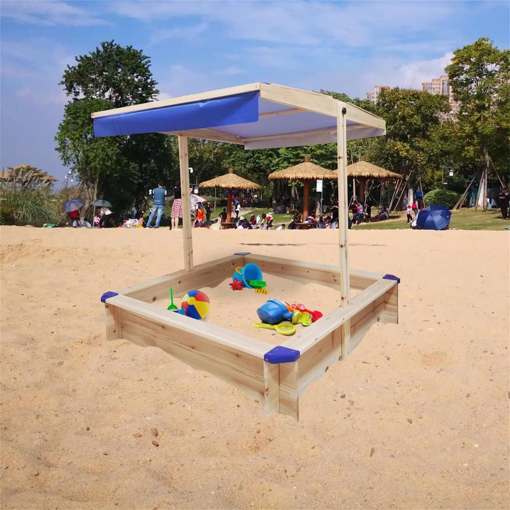 Wooden Kids Sandbox Playset with Adjustable Canopy