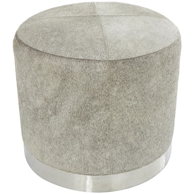 Leather Patchwork Living Room Stool with Silver Metal Base - Gray - Roche River Decor