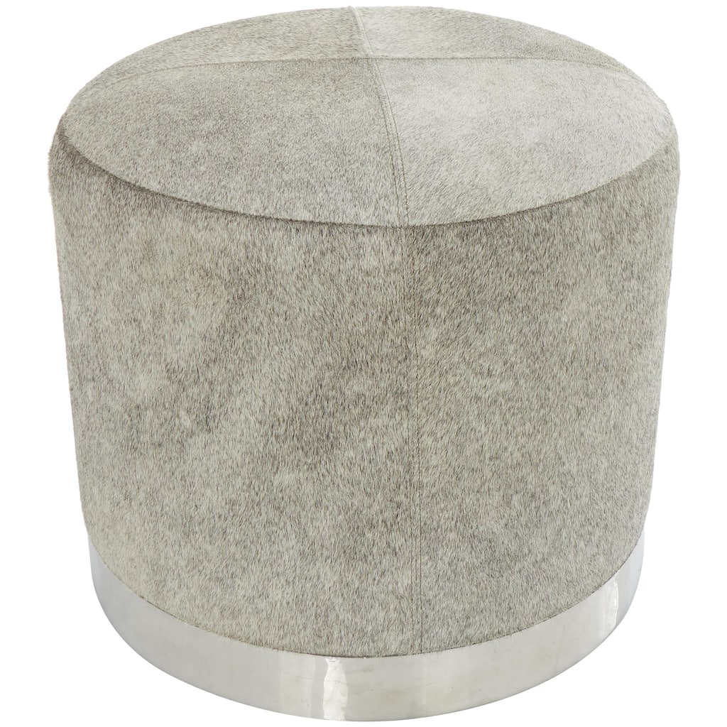 Leather Patchwork Living Room Stool with Silver Metal Base - Gray - Roche River Decor