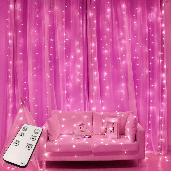 Pink curtain fairy lights on sale