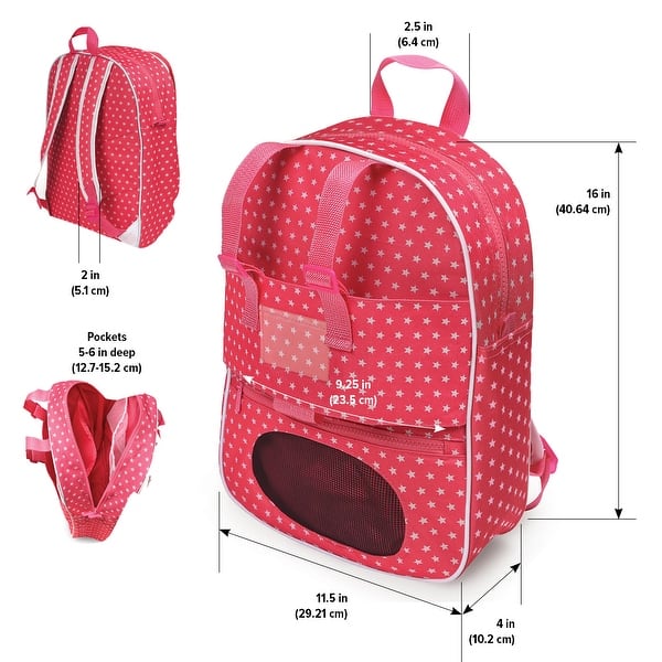 Badger Basket Doll Travel Backpack with Plush Friend Compartment - Pink/Star