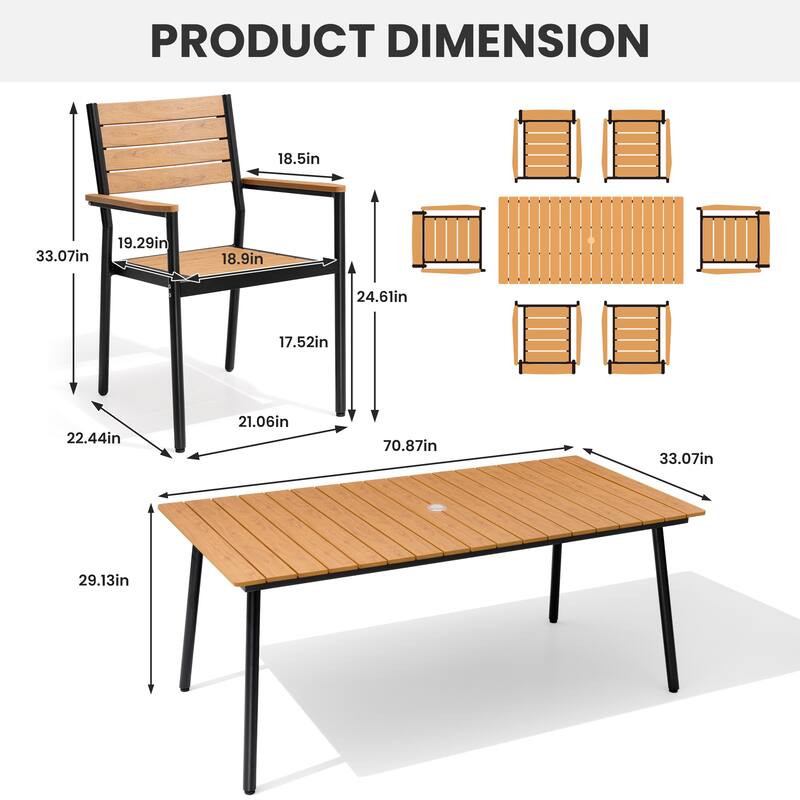 7/9/11-Piece Outdoor Dining Set Aluminum Dining Table with Umbrella Hole and Stackable Chairs