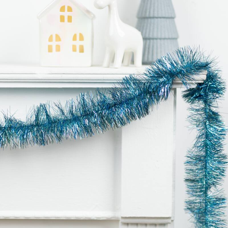 Shiny Two-Tone Tinsel Christmas Garland - 18' X 2" - Light Blue
