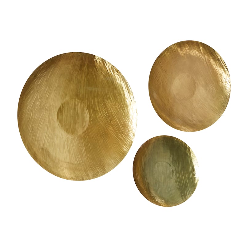 Gold Metal Large Metallic Disk Plate Home Wall Decor (Set of 3)