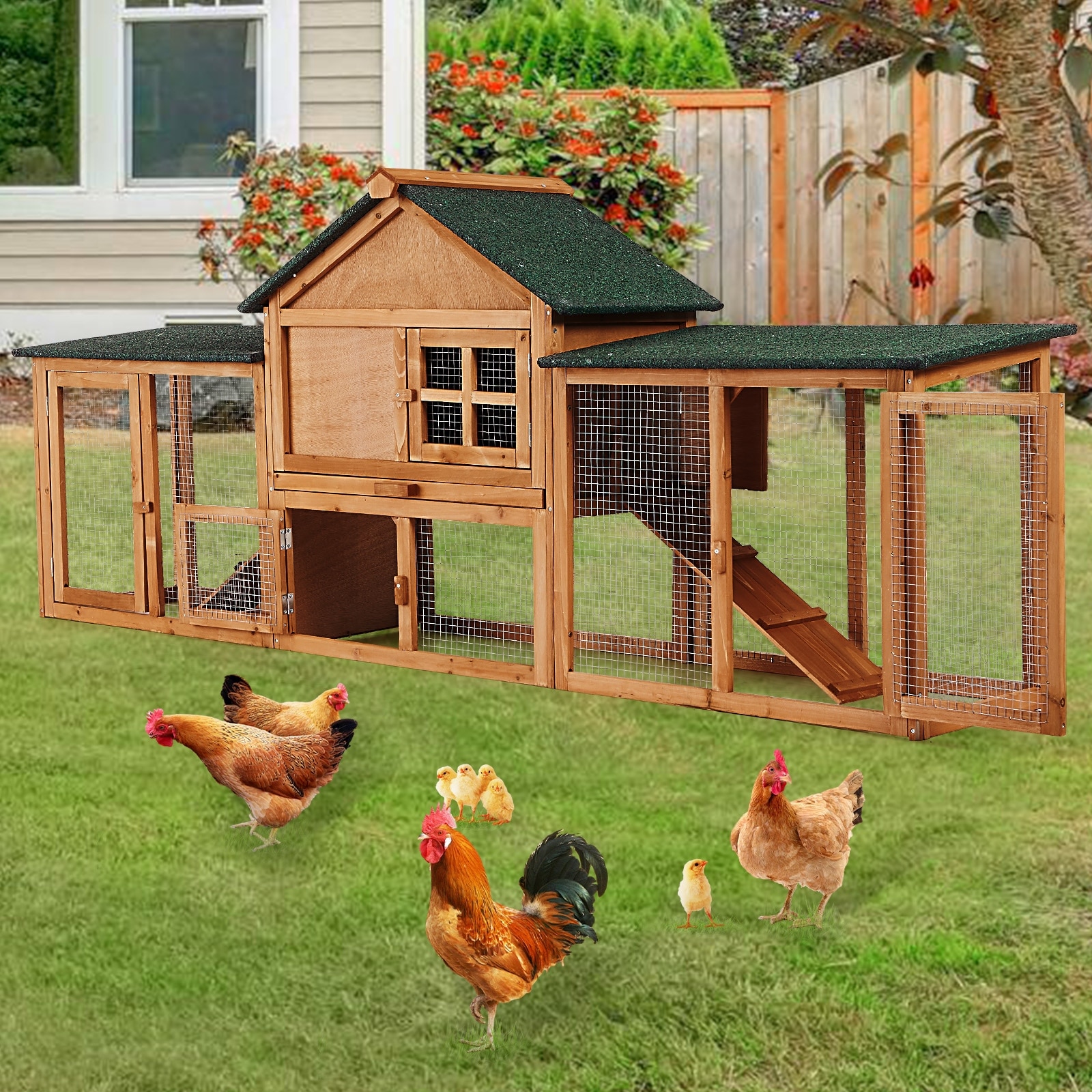 Outdoor Chicken Coop,Wooden Hen House Poultry Cage, Rabbit Hutch
