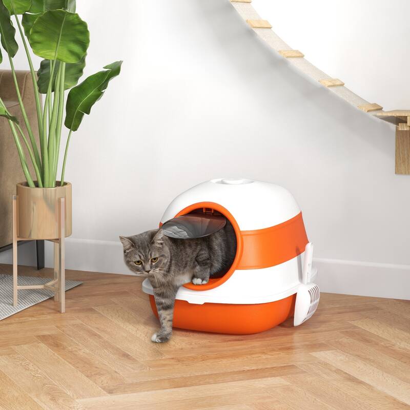 Cat Litter Box with Lid, Covered Litter Box w/ High Sides, Air Freshener, Large Two-Way Entrance Kitty Litter Box, Foldable