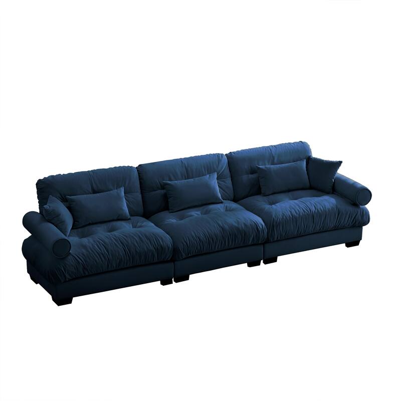 130" Velvet Modular 5-Seat Sectional with Cloud Cushions & Headrests