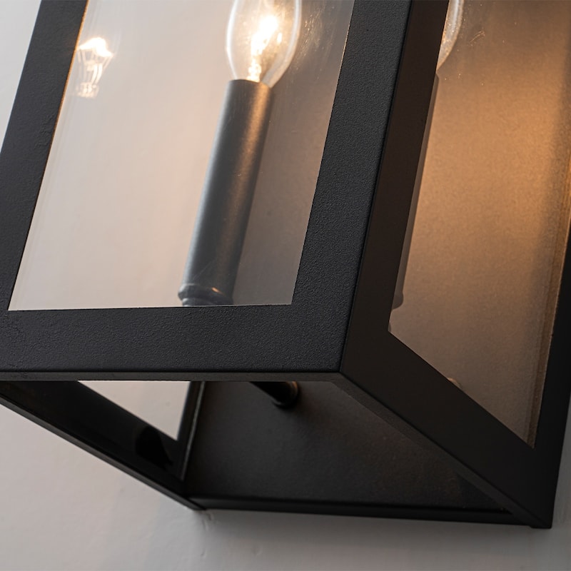 Unique/Statement Dusk to Dawn Outdoor Wall Light with Clear Glass Farmhouse Black Exterior Wall Sconce for Garage