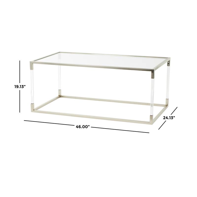 Metal Open Framed Coffee Table with Clear Glass Top and Acrylic Legs - Gold or Clear - Roche River Decor