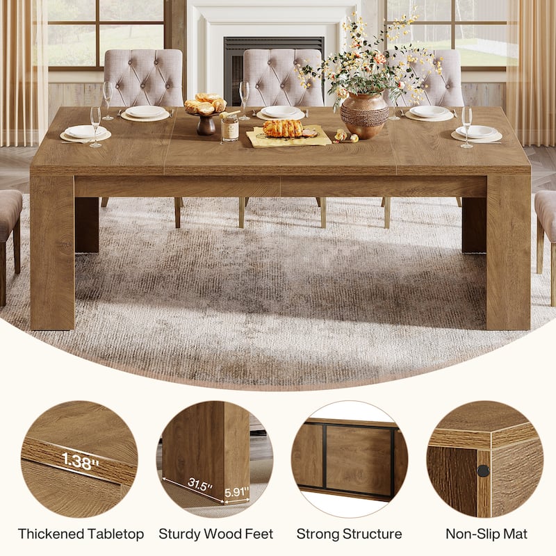 71'' Rectangular Dining Table Wooden Kitchen Table for 6-8