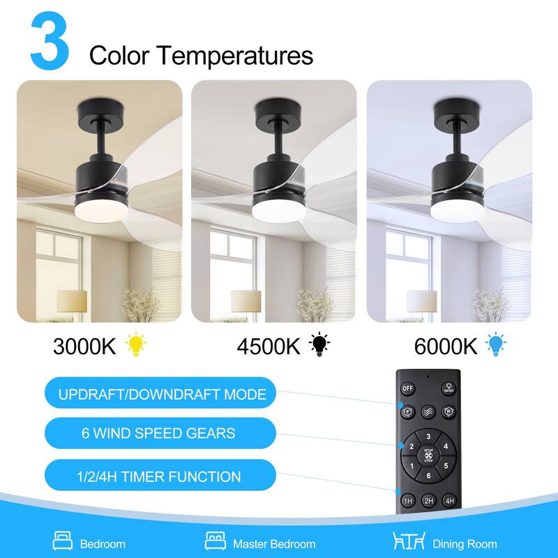 52'' Black Ceiling Fan With Led Lights And Remote Control