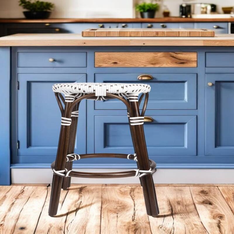 Rattan Backless Counter Height Bar Stool with Footrest, Water-Resistant