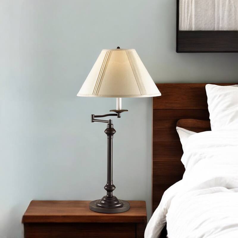 HomeRoots30" Bronze Metal Table Lamp With Off White Empire Shade - 22