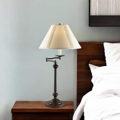 HomeRoots30" Bronze Metal Table Lamp With Off White Empire Shade - 22