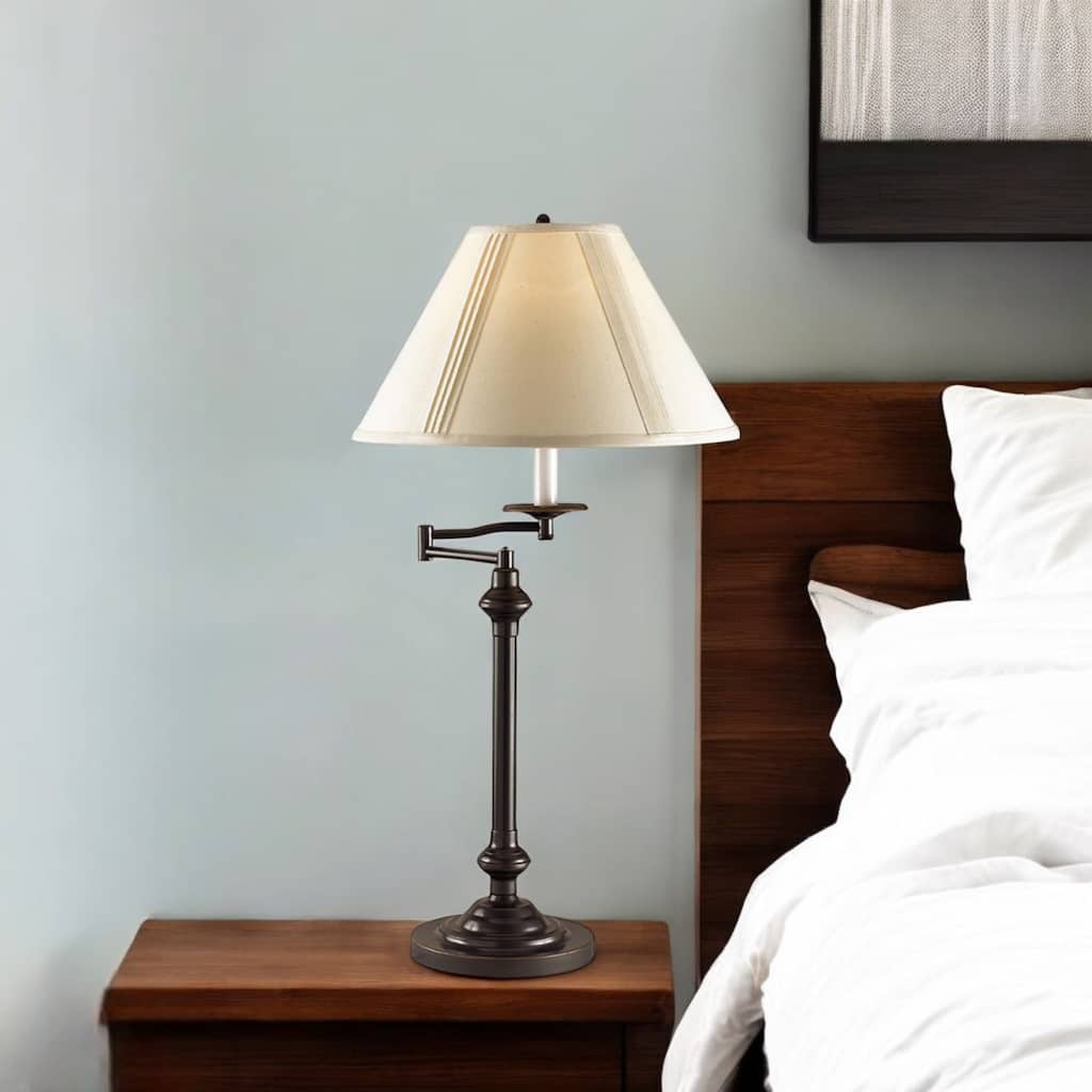 HomeRoots30" Bronze Metal Table Lamp With Off White Empire Shade - 22