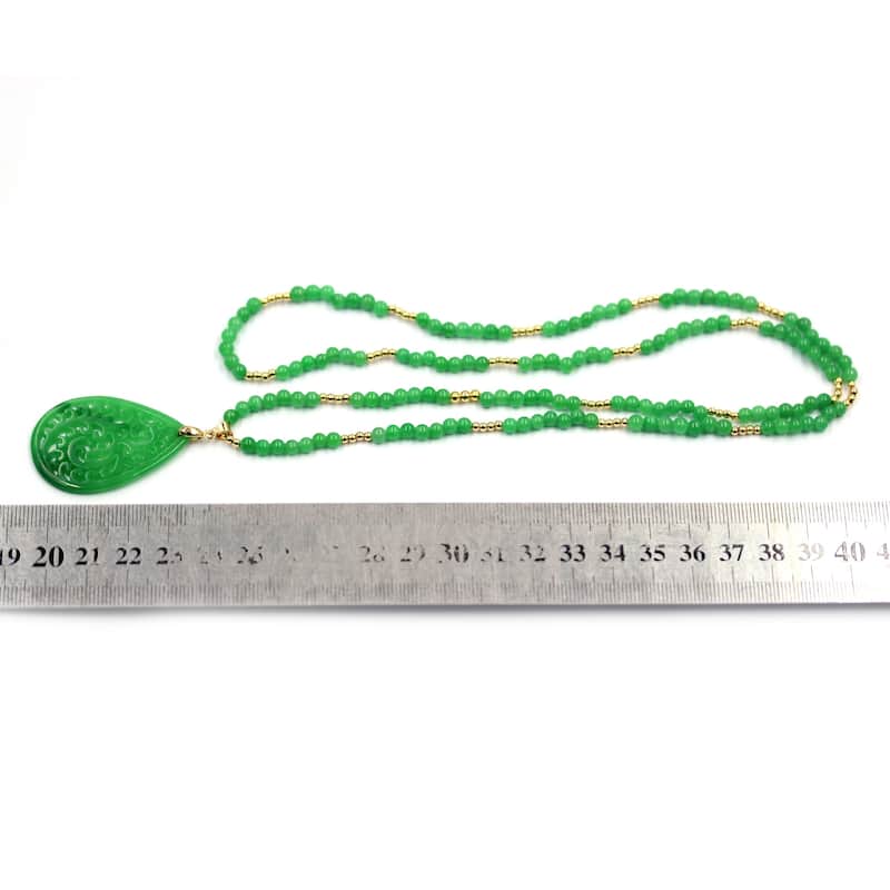 18k Yellow Gold Over Sterling Silver, Dyed Green Jade Necklace