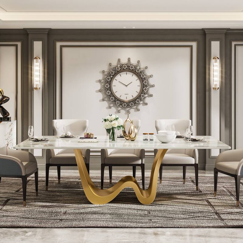 78.74-Inch Modern Rectangle Sintered Stone Dining Table, Luxury Kitchen Table for Dining Room