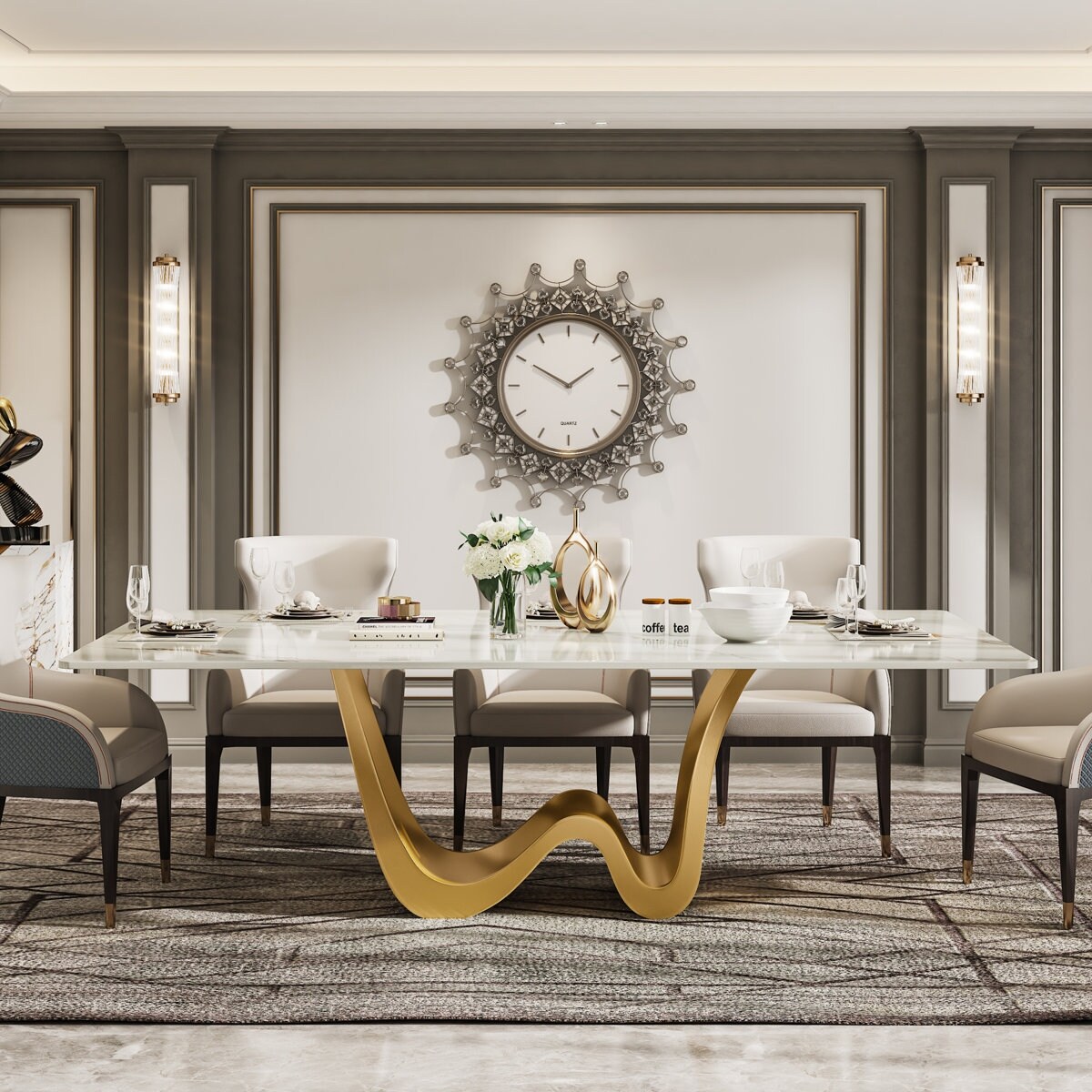 78.74-Inch Modern Rectangle Sintered Stone Dining Table, Luxury