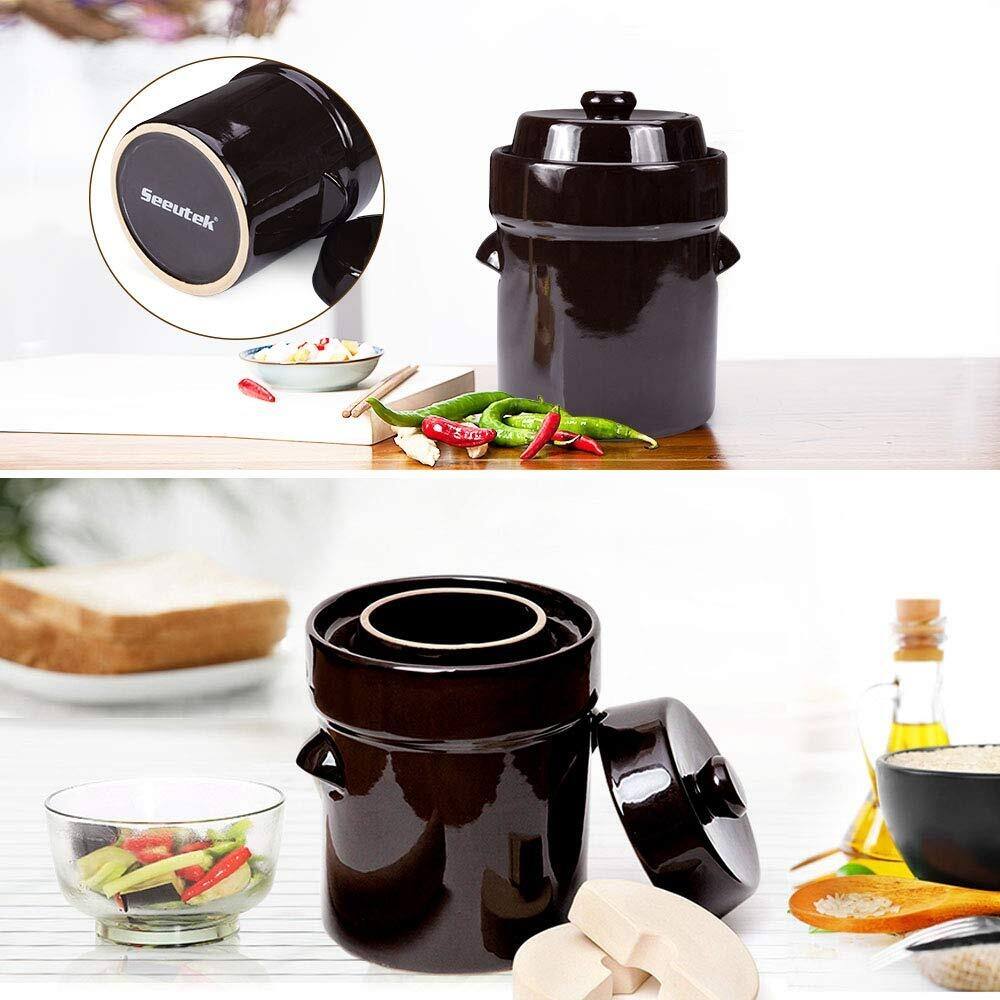 Fermentation Crock Jar Stoneware Pot for Fermenting, Pickling Kimchi, Pickles, Vegetables, Kombucha - Glazed Fermenter