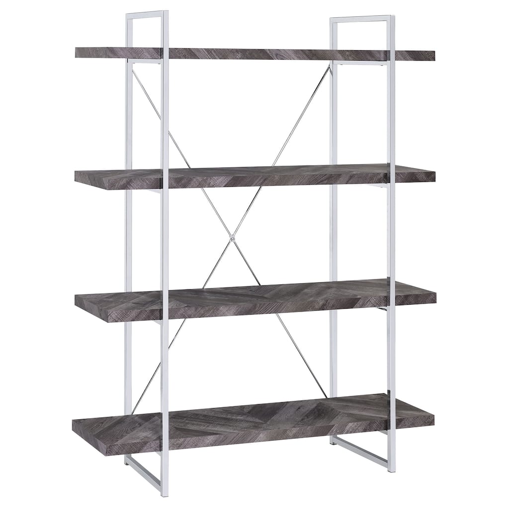 Grimma 63-inch 4-shelf Bookshelf Rustic Grey and Chrome - 47.25" x 14.00" x 62.50"