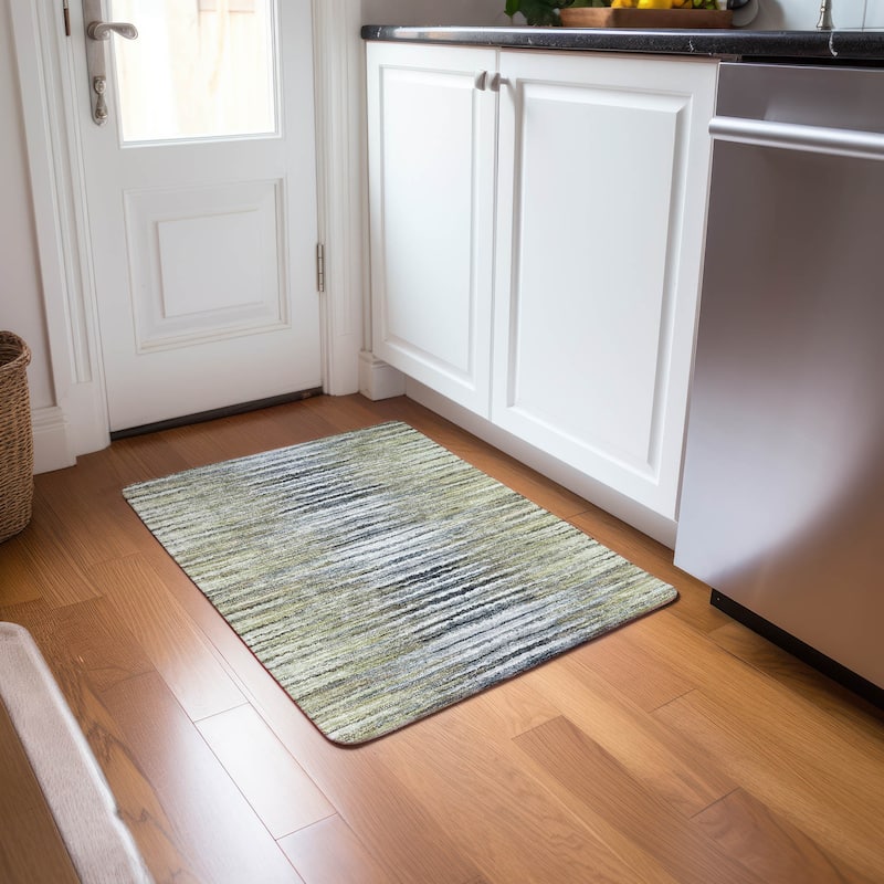 Machine Washable Indoor/ Outdoor Chantille Jagged Stripes Rug - Beige - 1'8" x 2'6"