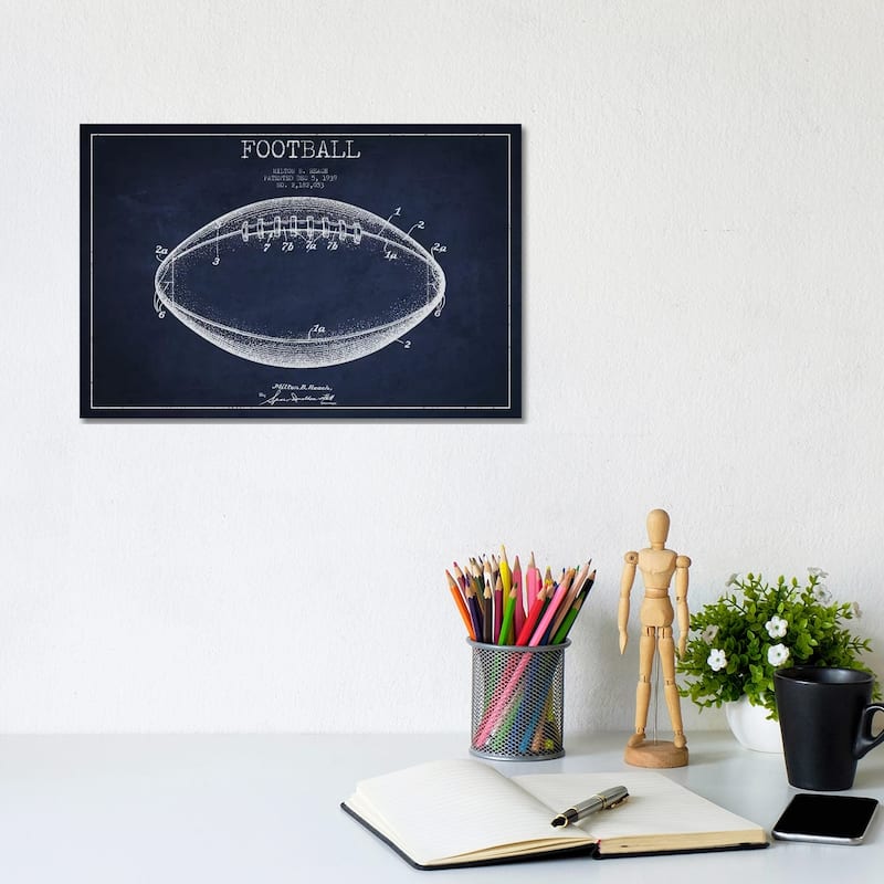iCanvas "Football Navy Blue Patent Blueprint" by Aged Pixel Canvas Print - 8x12x0.75