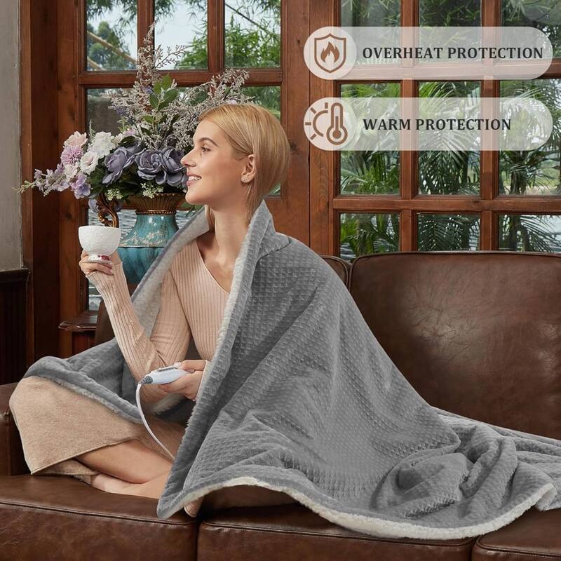 Electric Waffle Fast Heating Flannel Blanket, Grey