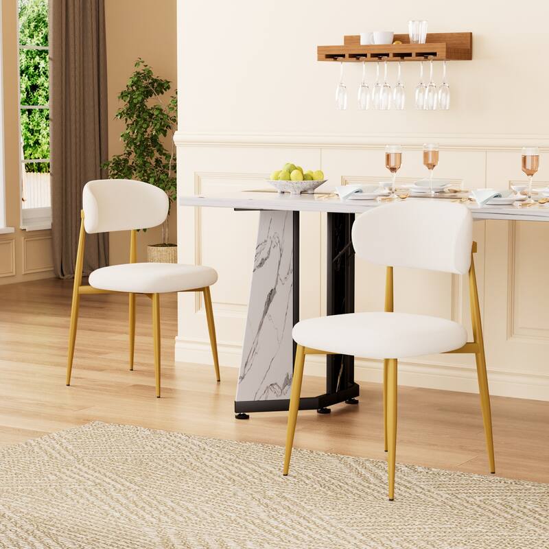 Simple Side Chair Kitchen Chair Meeting Room Chair Vanity Chair White Dressing Chair with Metal Legs