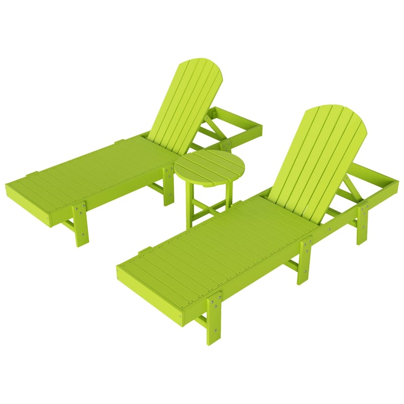 Altura Armless Poly Eco-Friendly All Weather Reclining Chaise Lounge with Side Table Set (3-Piece Set)