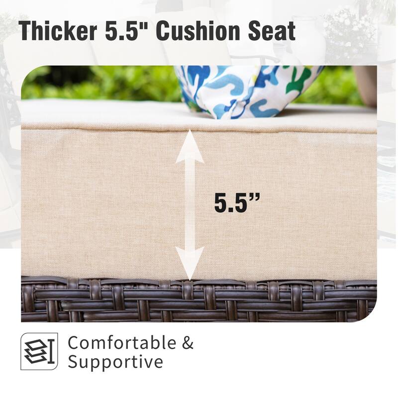 MAISON ARTS Oversized 6-Piece Outdoor Patio Set with Fire Pit - 3-Seater Sofa, 2-Seater Sofa, Swivel Chairs, Ottomans (Beige)