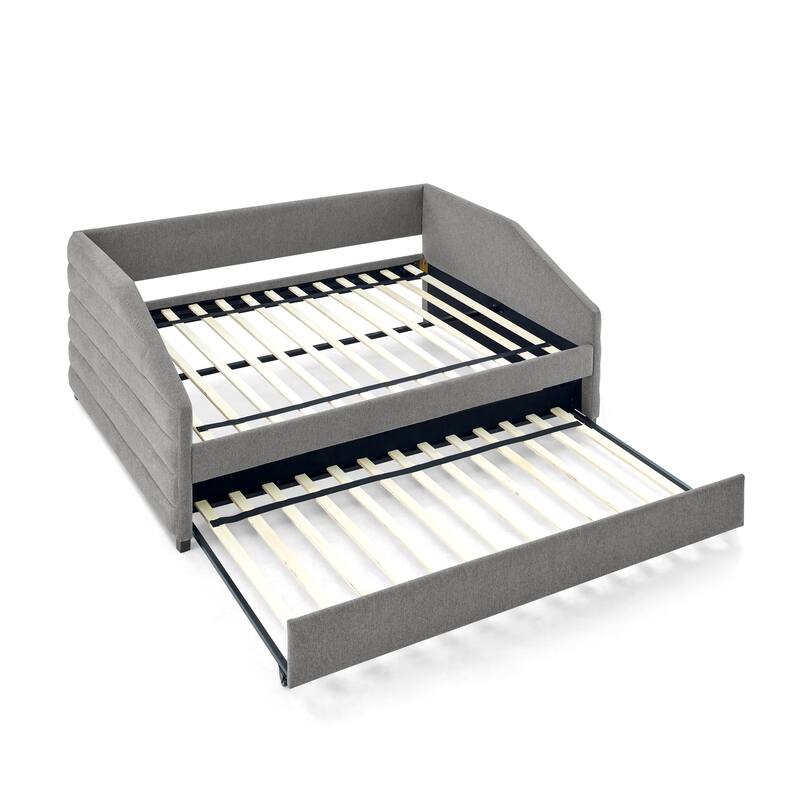 Daybed With Trundle Upholstered Tufted Sofa Bed, Linen Fabric