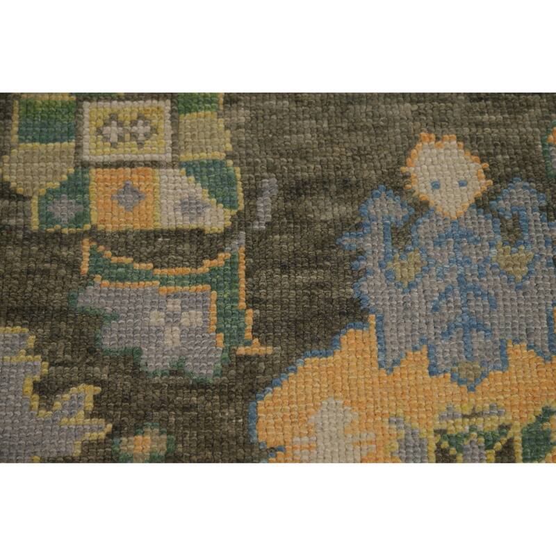 Hand Knotted Oriental 100% Wool Carpet Transitional All-Over Green Oushak Area Rug - 10' 4'' X 8' 7''