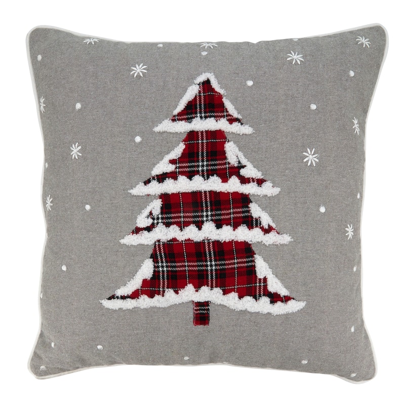 Throw Pillow With Plaid Christmas Tree Design - Polyester - 18"x18"