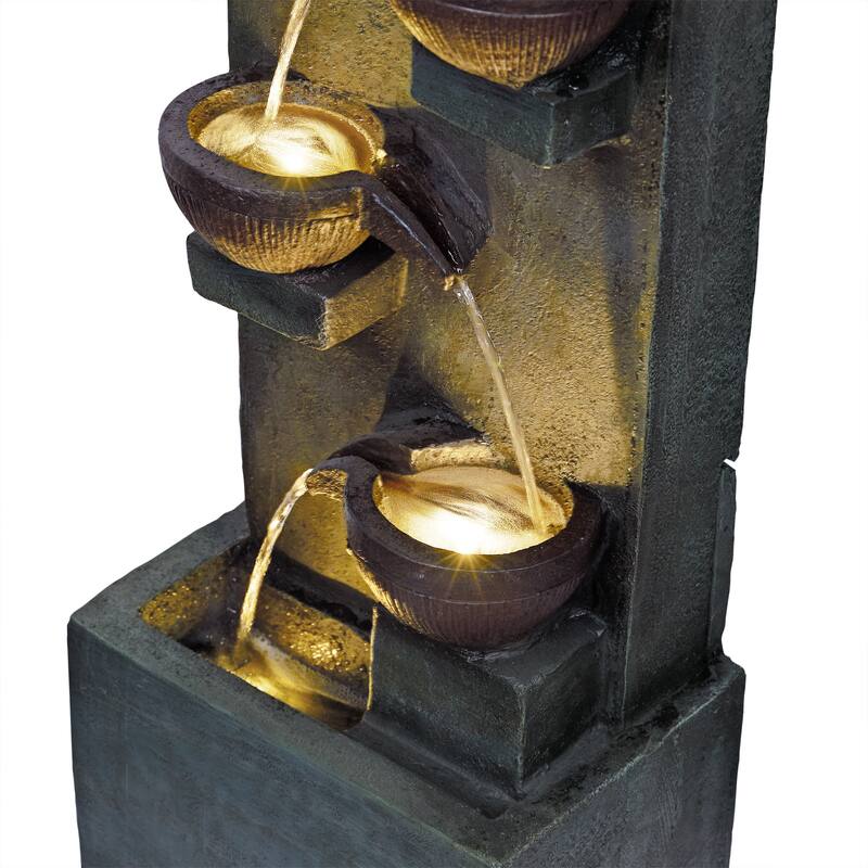 6-Tier Bowl Old Fashion Gray Fountain w/ Warm White LED
