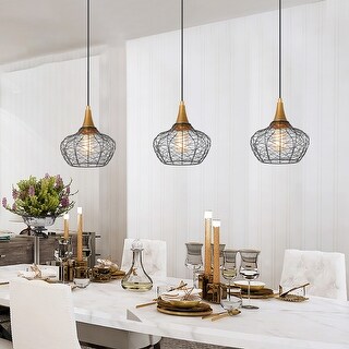 Farmhouse 10 inches Black 1-light Pendant Cage Coastal Globe Ceiling Lights - D10'' x H72''