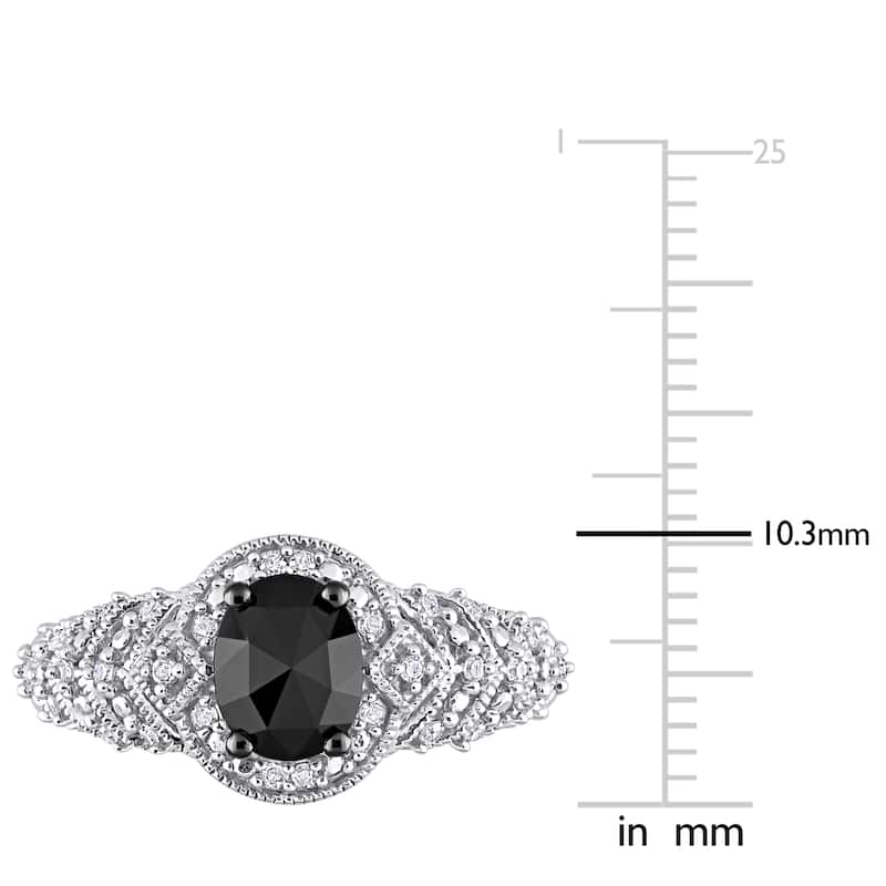 Miadora 10k White Gold 1ct TDW Oval-cut Black and White Diamond Halo Vintage Engagement Ring
