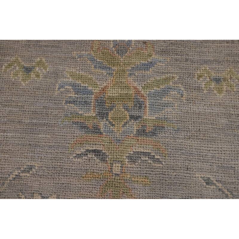 Vegetable Dye Grey Oushak Turkish Rug Hand-Knotted Floral Wool Carpet - 8'1"x 10'1"
