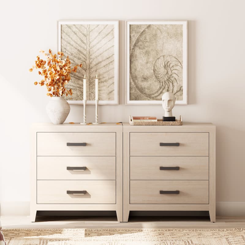 WAMPAT Farmhouse 3-Drawer Dresser, Wooden Chest of Drawers, Modern Storage Organizer & Nightstand for Bedroom, Living Room - Beige - 6-drawer