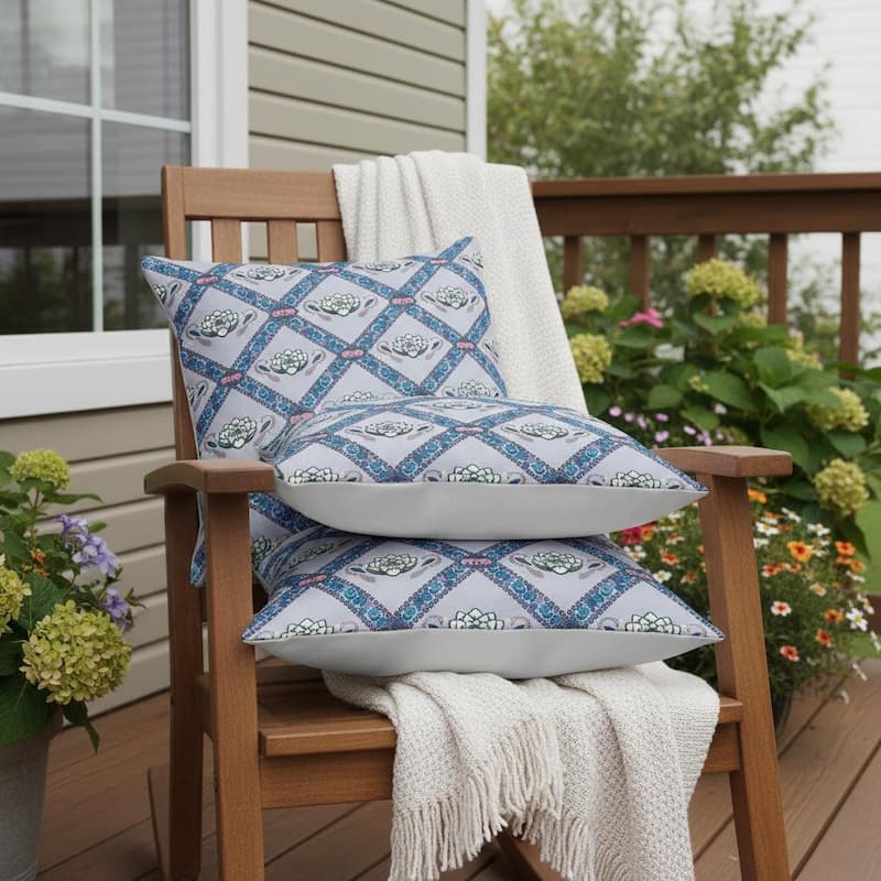 HomeRoots Set of Two 16" X 16" Blue and Gray Peacock Blown Seam Floral Indoor Outdoor Throw Pillow - 16.00' X '16.00' X '5.00 - Blue/Gray - 16.00' X '16.00' X '5.00