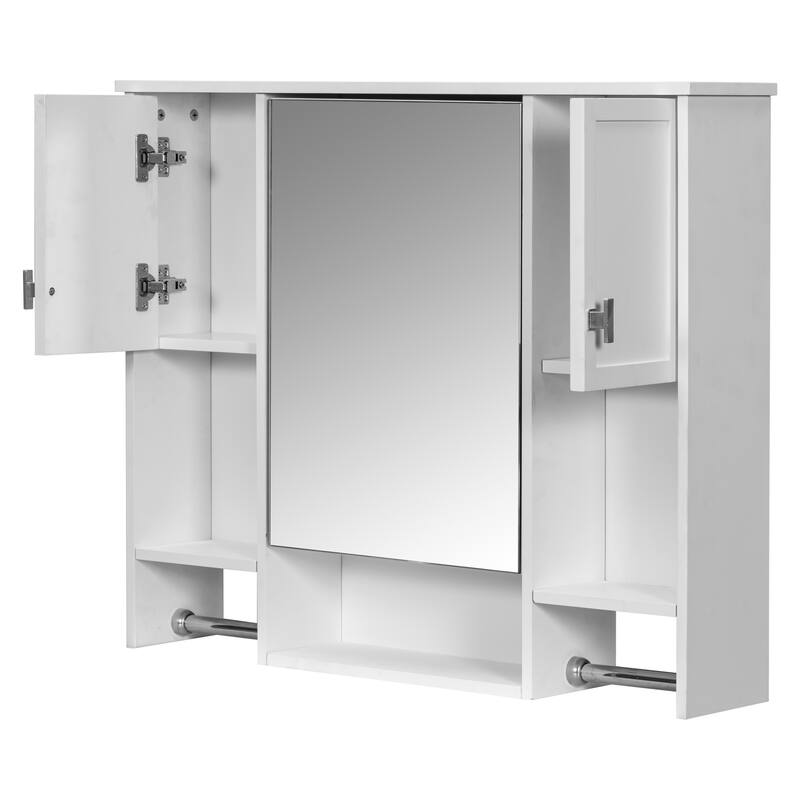 Bathroom Furniture Set of 2 - Vanity Cabinet with 6 Drawers and Open Shelf, Mirror Cabinet with 2 Towels Bars and 3 Open Shelves