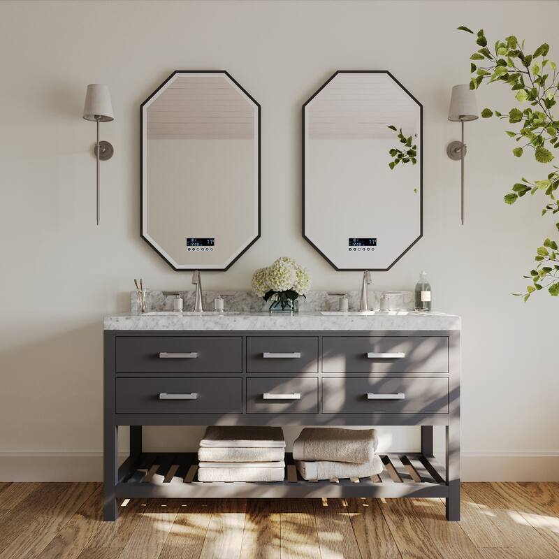 Ancerre Designs Elizabeth Bathroom Vanity Set - 60"W x 22"D x 34.5"H - Brushed Nickel Finish - Sapphire Gray