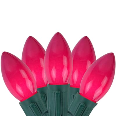 25-Count Opaque Fuchsia Pink C9 Christmas Light Set 24ft Green Wire - 24'
