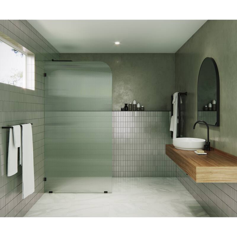 Glass Warehouse 38" x 78" Frameless Shower Door - Single Fixed Panel Fluted Frosted Radius - 38 Inch - Left - Oil Rubbed Bronze