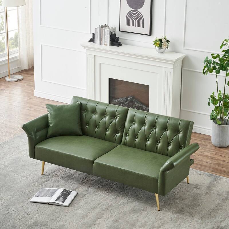 67.71-In Faux Leather Convertible Sofa,Living Room Couches with Adjustment Armres  - Green