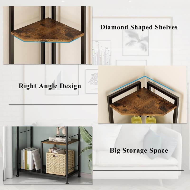 5 Tier Corner Shelf Stand - 24"D x 11.8"W x 55.2"H