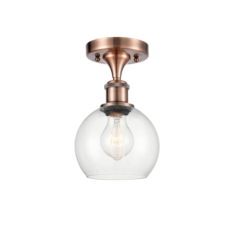 Innovations Lighting Athens - 1 Light 6" Semi-Flush Mount - Clear/Antique Copper