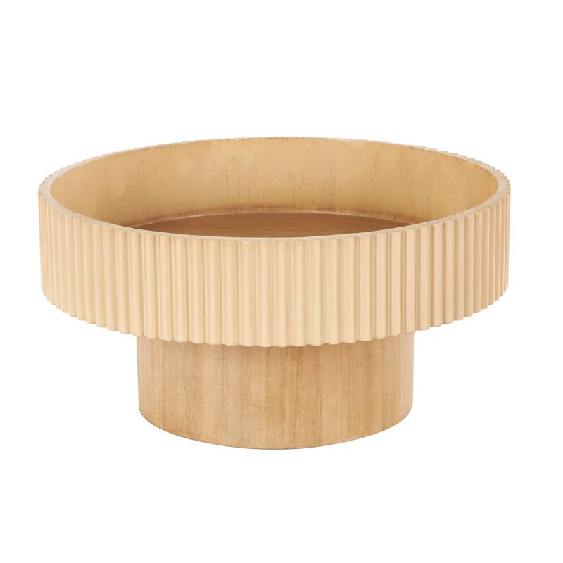 Dark or Light Brown Wood Ribbed Decorative Bowl with Elevated Base