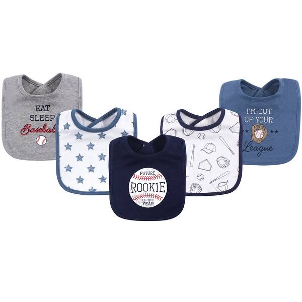 slide 1 of 1, Hudson Baby Infant Boy Cotton Bibs 5pk, Baseball, One Size - Baseball - One Size One Size - Baseball