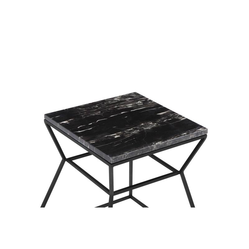 18 in. Black Rectangle Faux Marble End Table, Durable Hourglass Frame